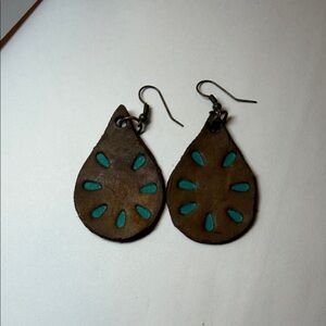 Brown and Teal Teardrop Earrings